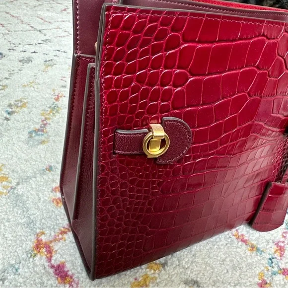 Tory Burch Lee Radziwill Embossed Small Double Bag in Roma Red - Picture 10 of 15